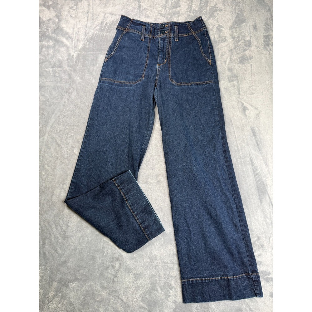 Roebuck & Co Womens Wide Leg Jeans Blue Denim Stretch High Rise Streetwear Sz 8